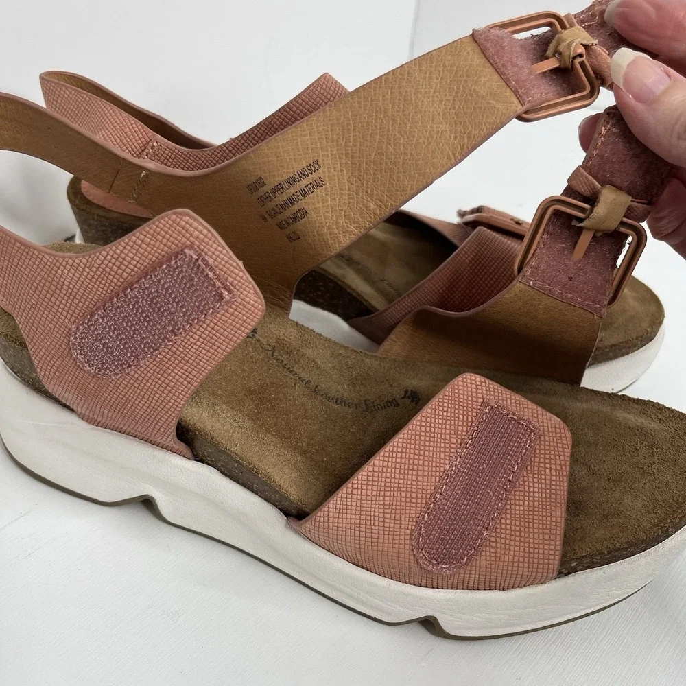 Sofft Sandals Womens 9 M Castello Ankle Strap Earth Leather Comfort Wedge Heels